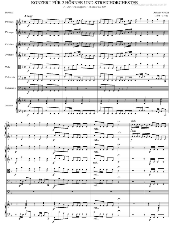 Partitura da música Konzert fur 2 horner und streichorchester