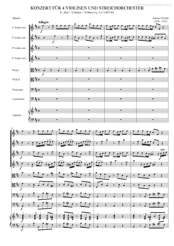 Partitura da música Konzert Für 4 Violinen und Streichorchester