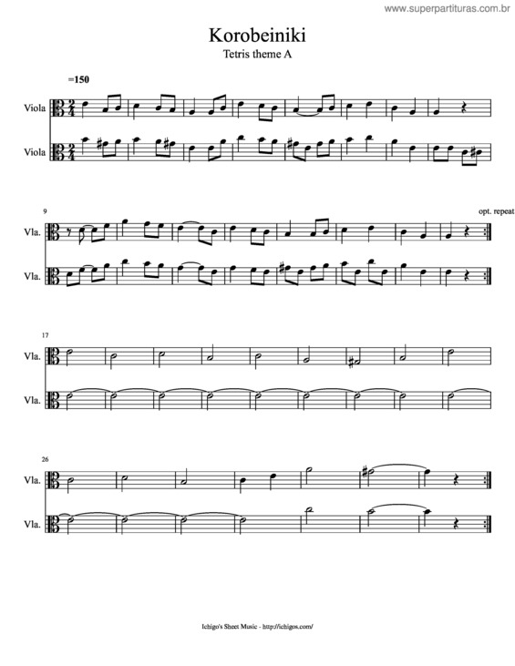Partitura da música Korobeiniki