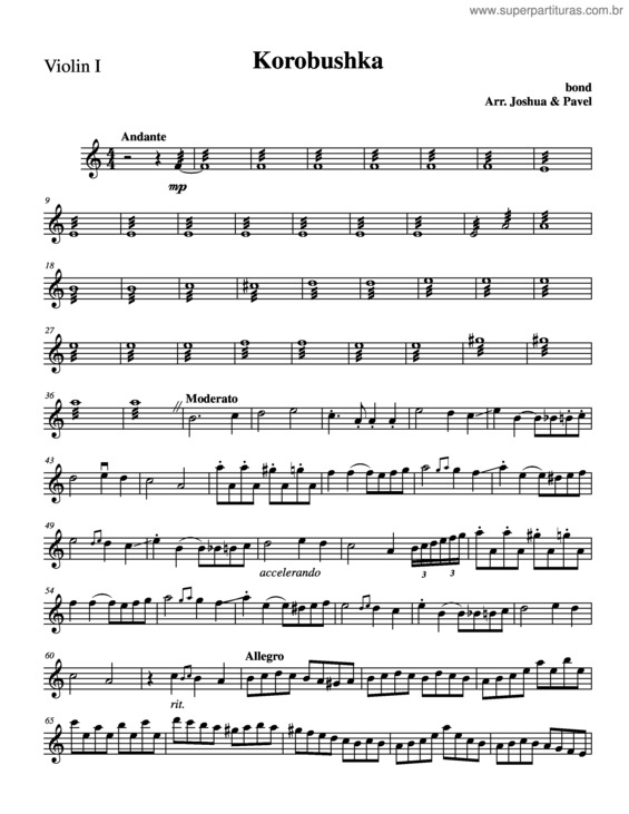 Partitura da música Korobushka