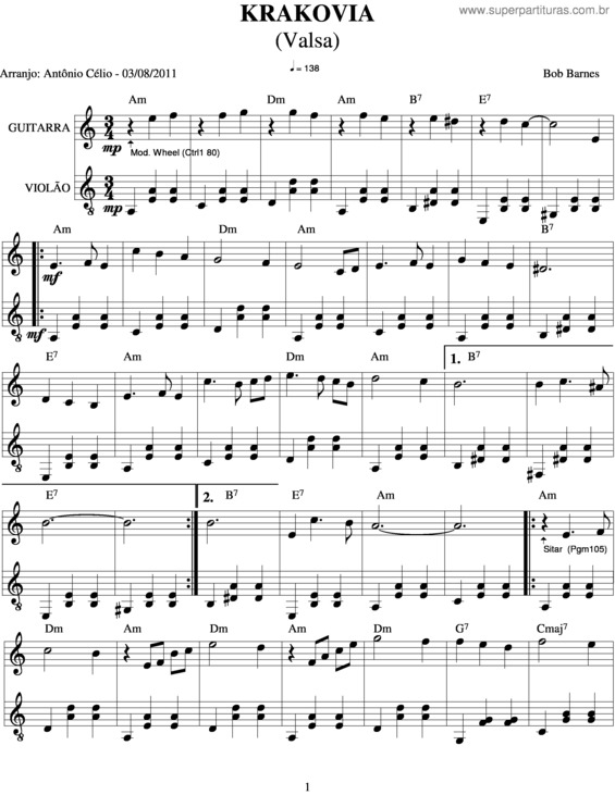 Partitura da música Krakovia