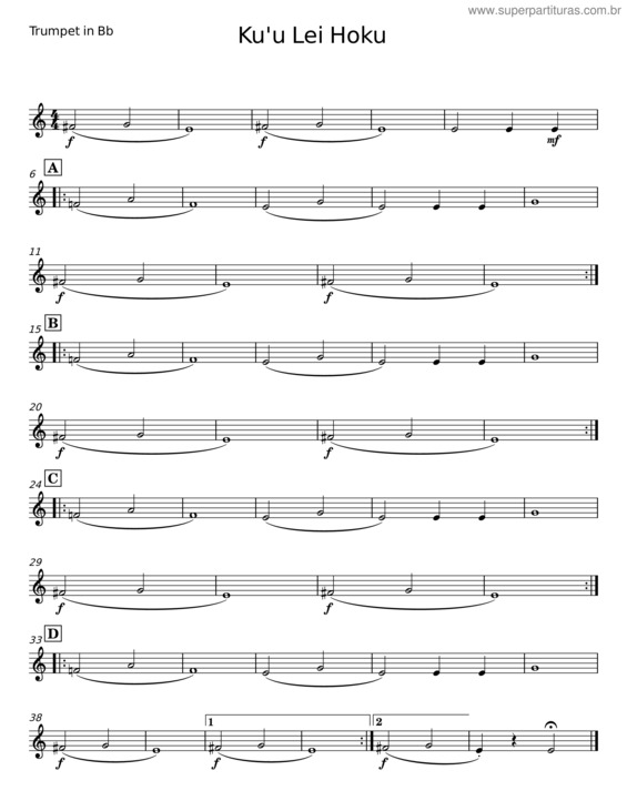 Partitura da música Ku`U Lei Hoku