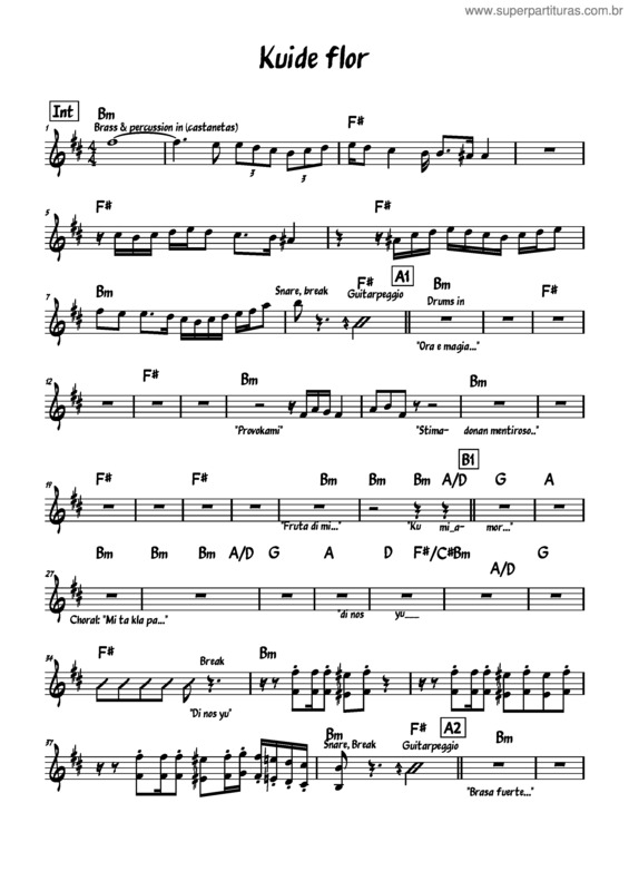 Partitura da música Kuid`E Flor – Junior Tecla Kuide Flor  Full Band