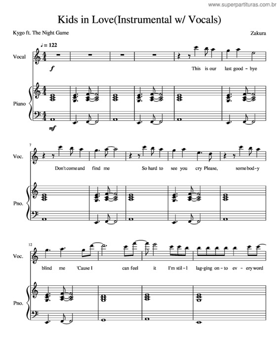 Partitura da música Kygo Ft. The Night Game – Kids In Love v.2