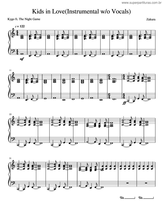 Partitura da música Kygo Ft. The Night Game – Kids In Love v.3