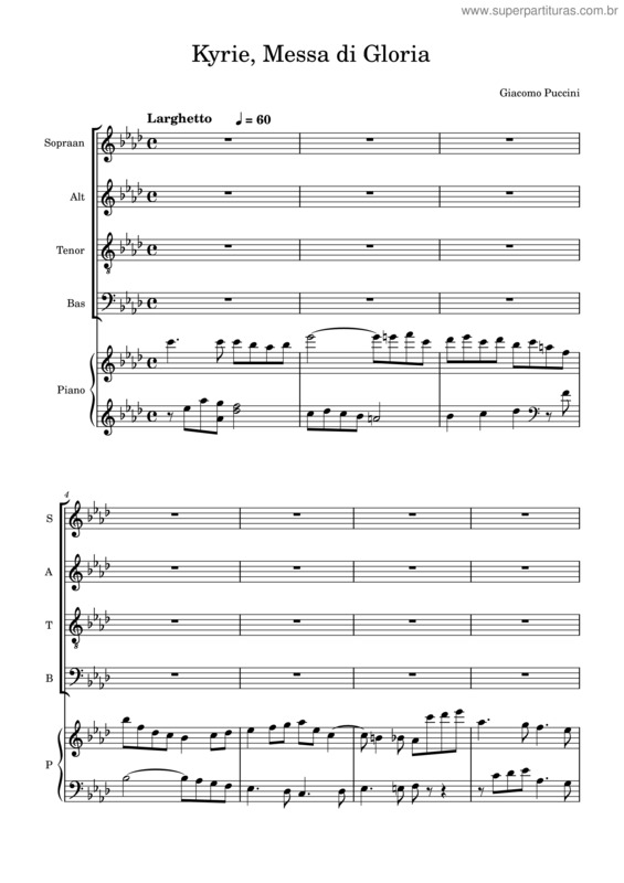 Partitura da música Kyrie, Messa Di Gloria – Giacomo Puccini