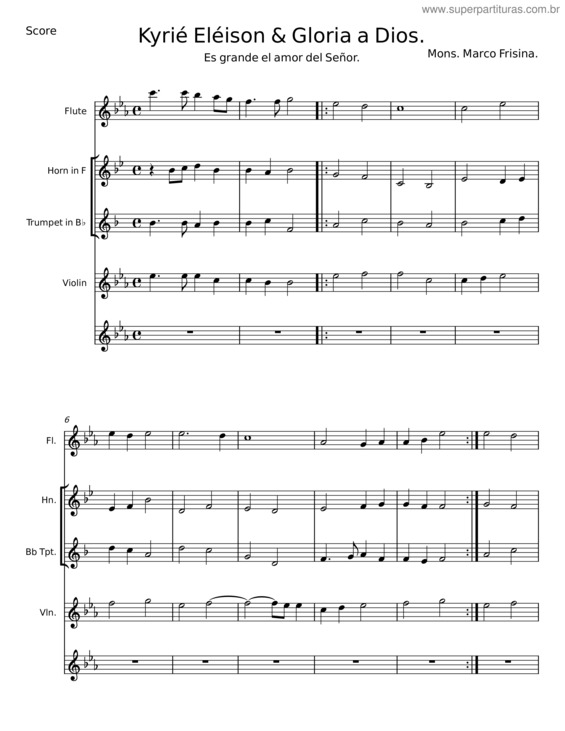 Partitura da música Kyrié Eléison & Gloria A Dios – Mons. Marco Frisina