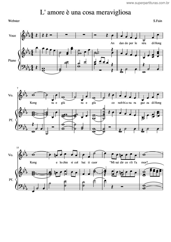 Partitura da música L` Amore È Una Cosa Meravigliosa