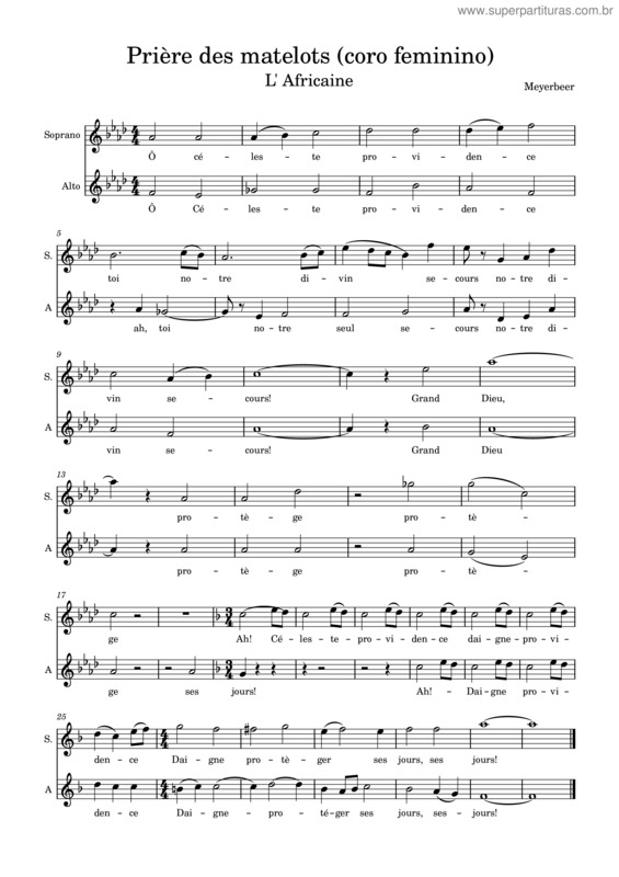 Partitura da música L`Africaine De Meyerbeer – Cesare Ciardi Coro Mulheres
