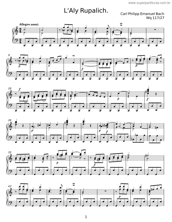 Partitura da música L`Aly Rupalich, H.95 – Carl Philipp Emanuel Bach