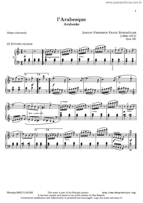 Partitura da música L`Arabesque v.2