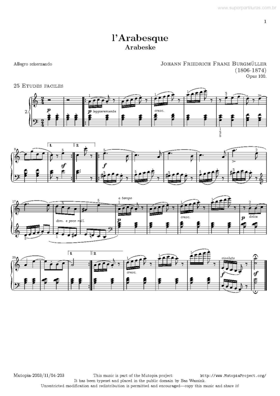 Partitura da música l`Arabesque