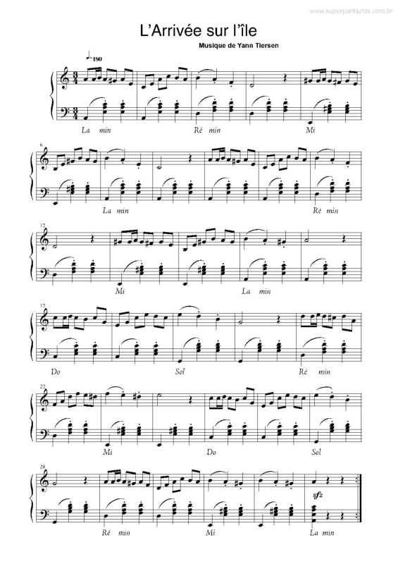 Partitura da música L`Arrivée Sur I`île