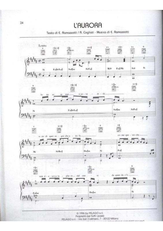 Partitura da música L`Aurora