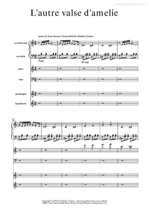 Partitura da música L`Autre Valse d`Amélie v.2