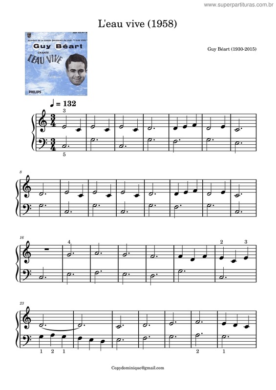 Partitura da música L`Eau Vive – Guy Beart v.3