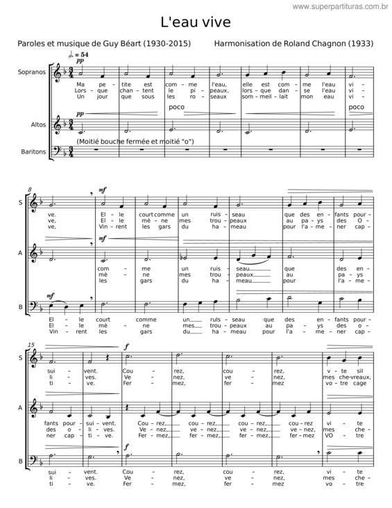 Partitura da música L`Eau Vive – Guy Béart v.5