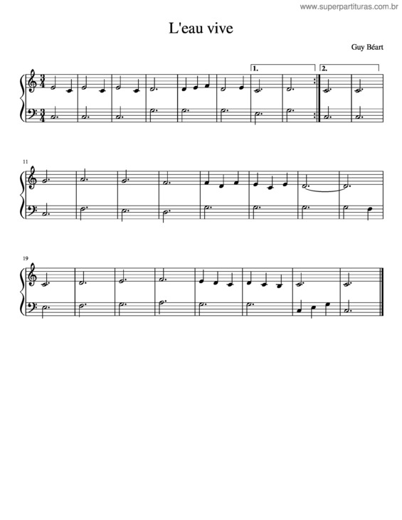 Partitura da música L Eau Vive v.2