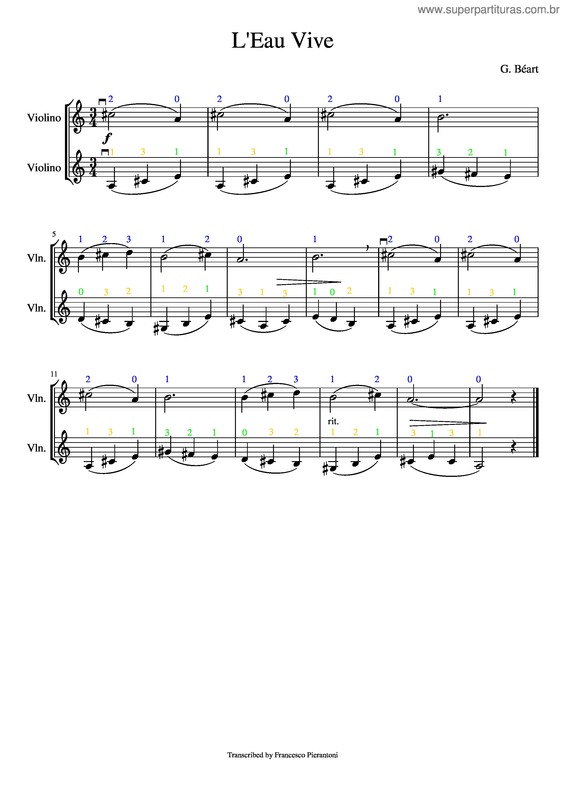 Partitura da música L`Eau Vive v.5