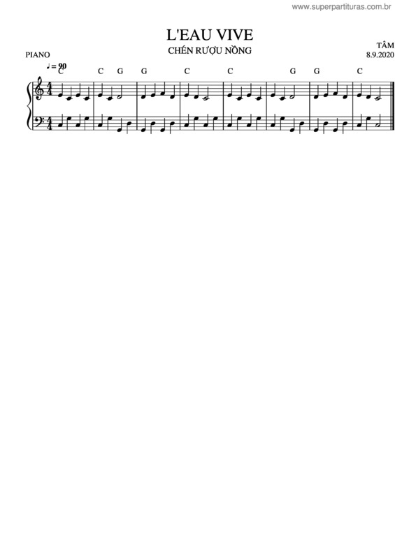 Partitura da música L`Eau Vive v.6