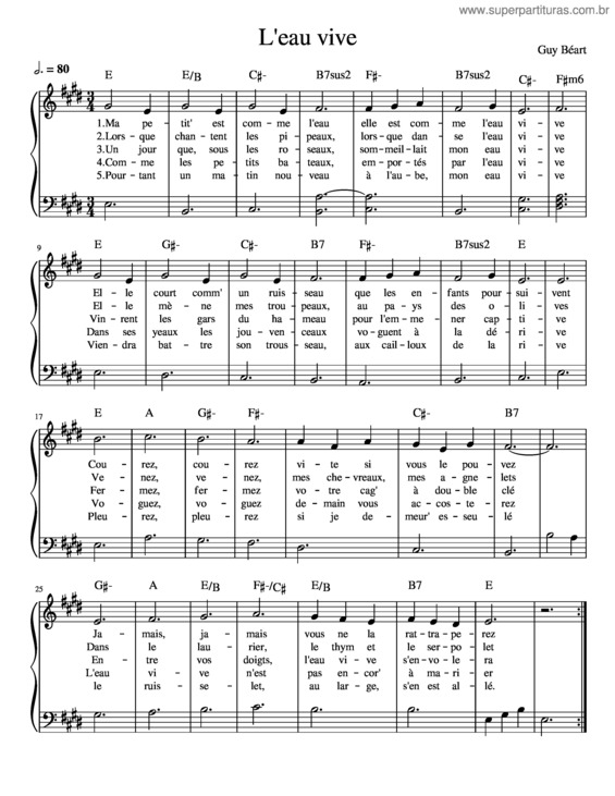 Partitura da música L Eau Vive