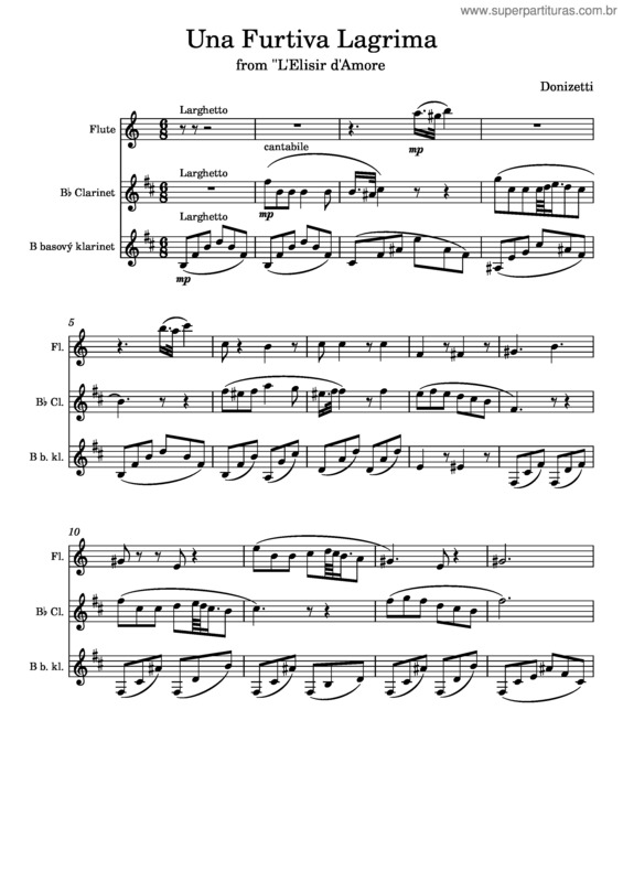 Partitura da música L`Elisir D`Amore, Una Furtiva Lagrima – Gaetano Donizetti Una Furtiva Lagrima