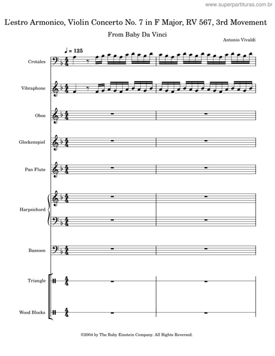 Partitura da música L`Estro Armonico, Violin Concerto No. 7 In F Major, Rv 567, 3Rd Movement – Antonio Vivaldi L`Estro Armonico, Violin Concerto No. 7 In F Major, Rv 567, 3Rd Movement