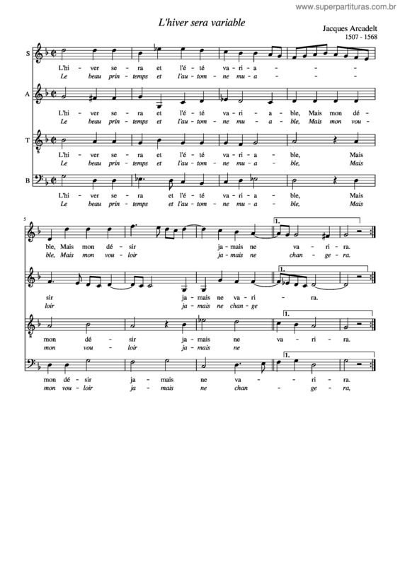 Partitura da música L`Hiver Sera