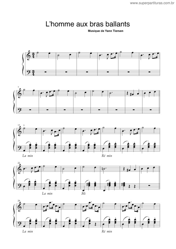 Partitura da música L`homme Bux Bras Ballants