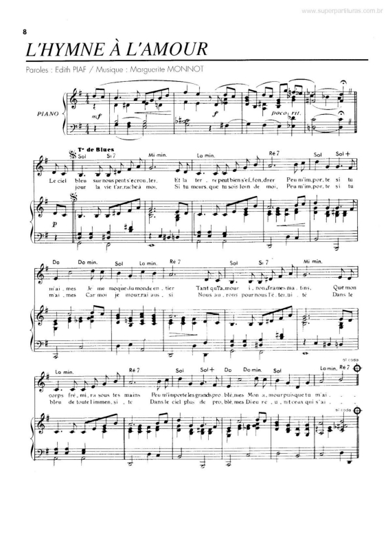 Partitura da música L`Hymne À L`Amour