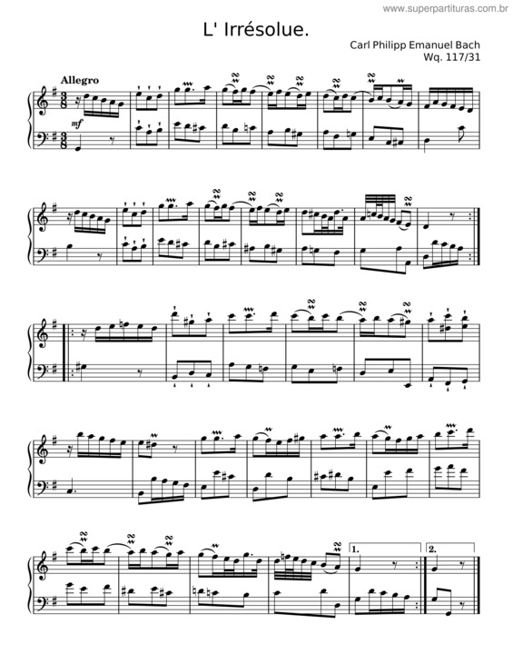Partitura da música L`Irrésolue, H.111 – Carl Philipp Emanuel Bach