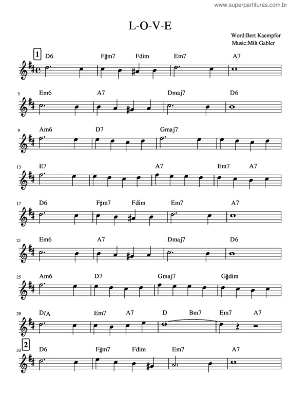Partitura da música L-O-V-E Key=D Fake