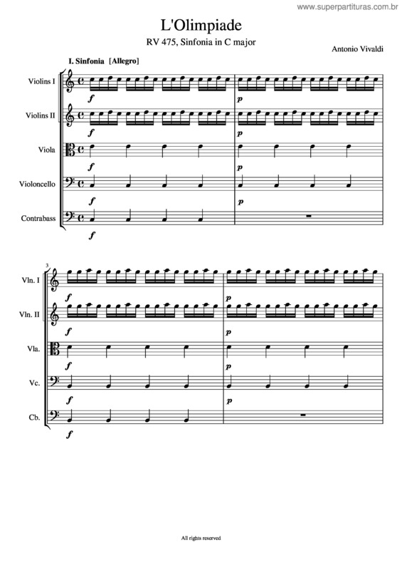 Partitura da música L`Olimpiade – Sinfonia