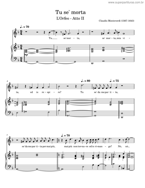 Partitura da música L`Orfeo, Sv 318 – Claudio Monteverdi Tu Se` Morta M4