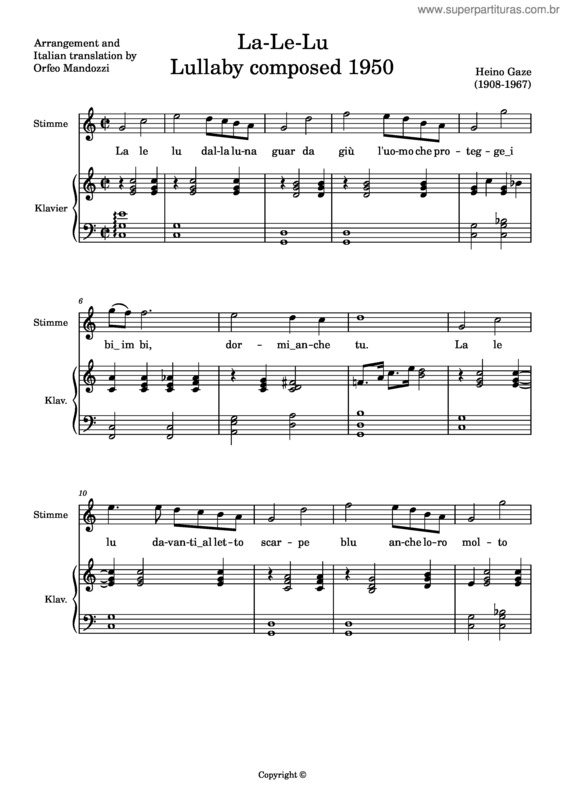 Partitura da música La – Le – Lu – Heino Gaze