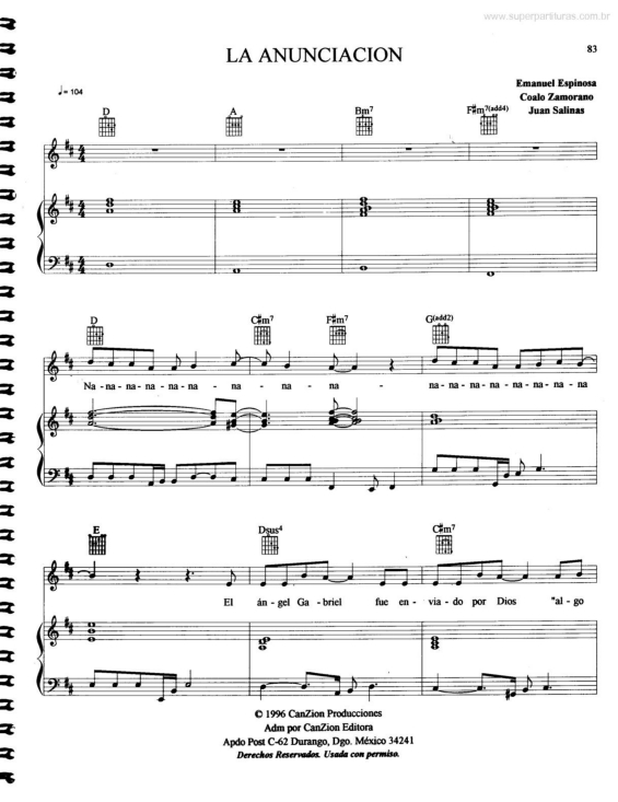 Partitura da música La Anunciacion