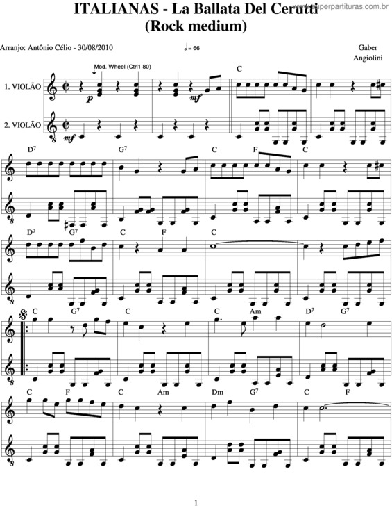 Partitura da música La Ballata Del Cerutti