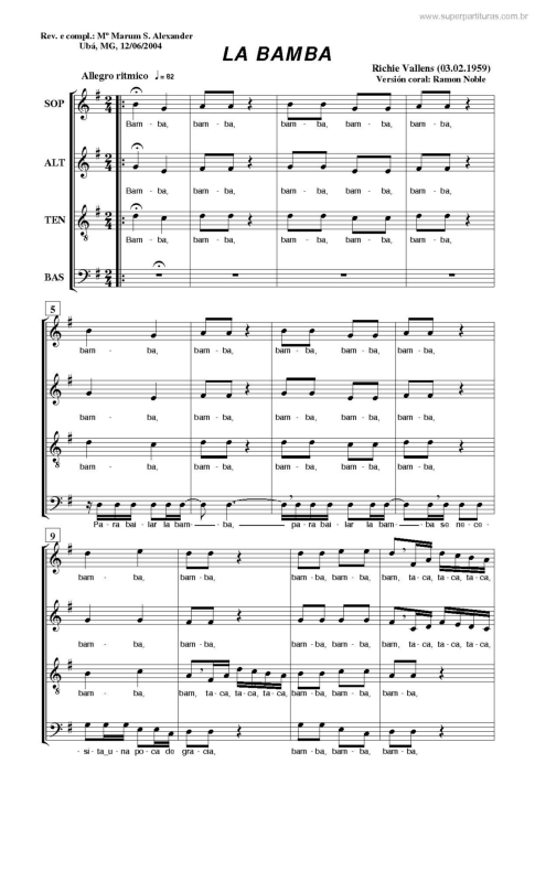 Partitura da música La Bamba v.2