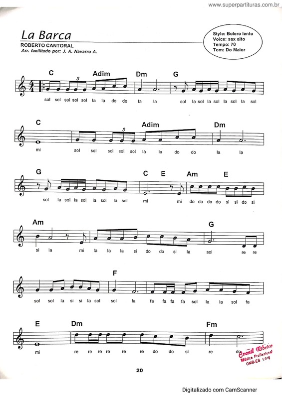 Partitura da música Lá Barca v.9