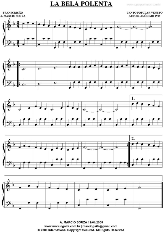 Partitura da música La Bela Polenta