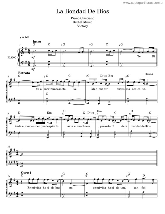 Partitura da música La Bondad De Dios – Bethel Music