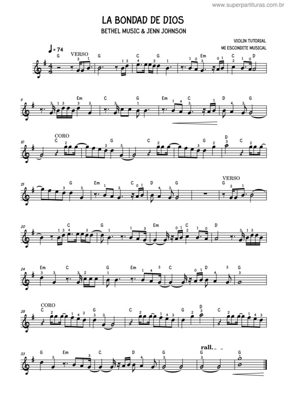Partitura da música La Bondad De Dios-Violin