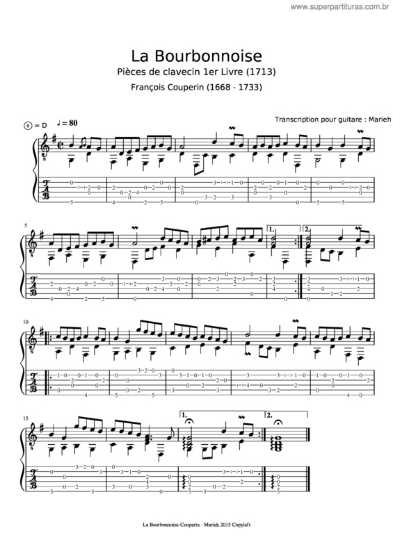 Partitura da música La Bourbonnoise – François Couperin