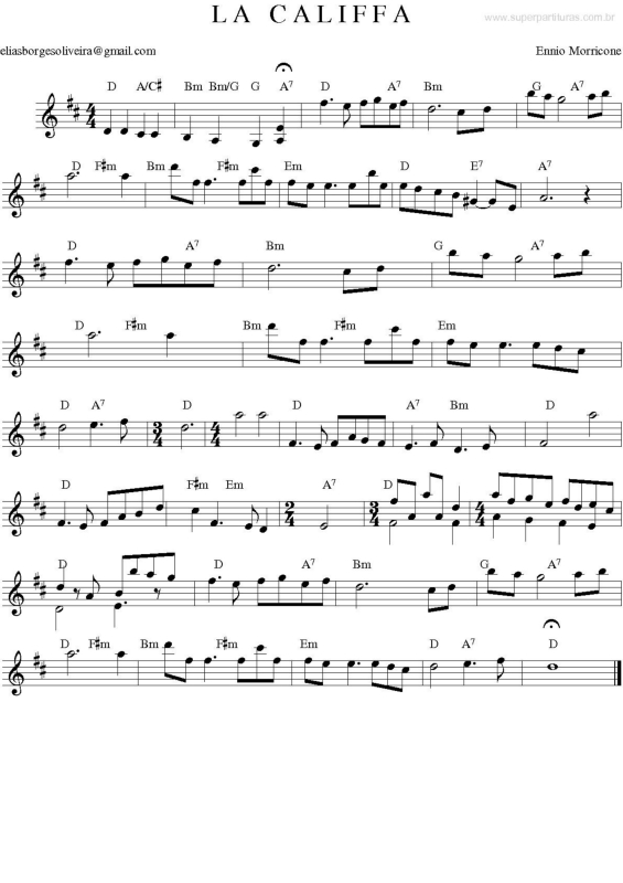 Partitura da música La Califfa