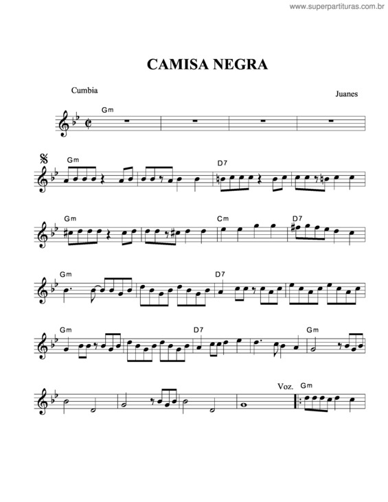 Partitura da música La Camisa Negra