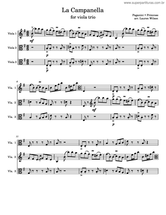 Partitura da música La Campanella For Viola Trio