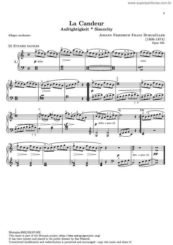 Partitura da música La Candeur