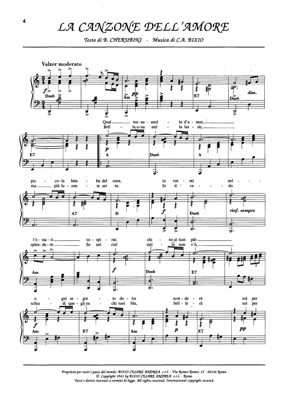 Partitura da música La Canzone Dell ´Amore