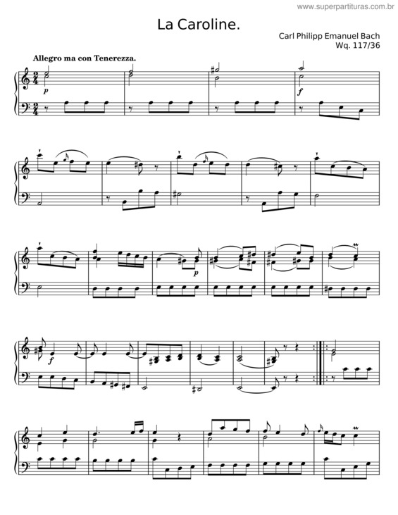 Partitura da música La Caroline – Carl Philipp Emanuel Bach