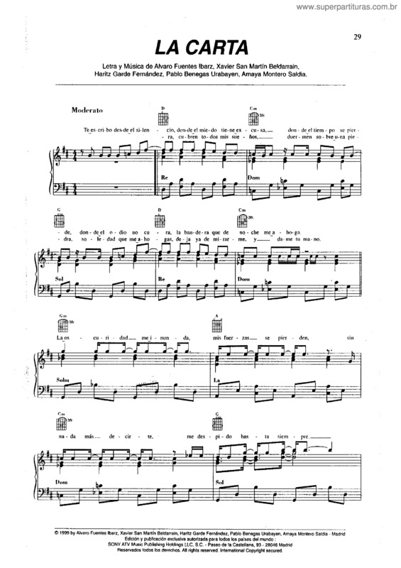 Partitura da música La Carta